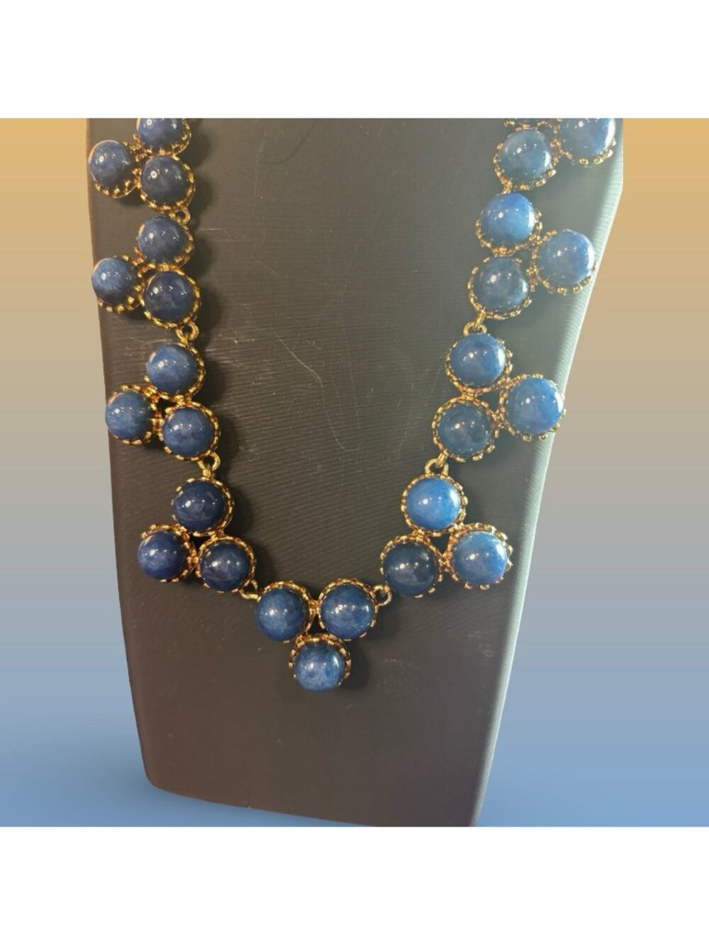 Ann Taylor Necklace With Blue Beads Retro Charm Lobster Clasp Closure Statement
